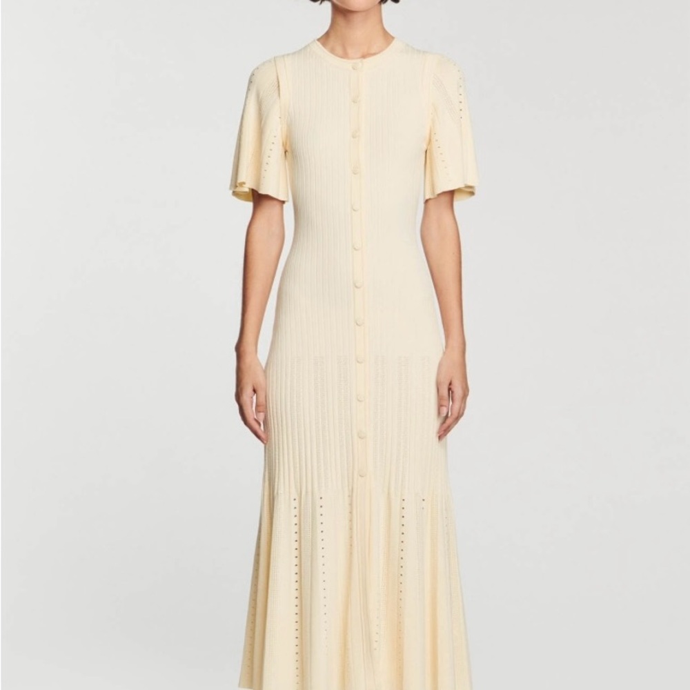 Sandro Cream Button-Down Midi Dress